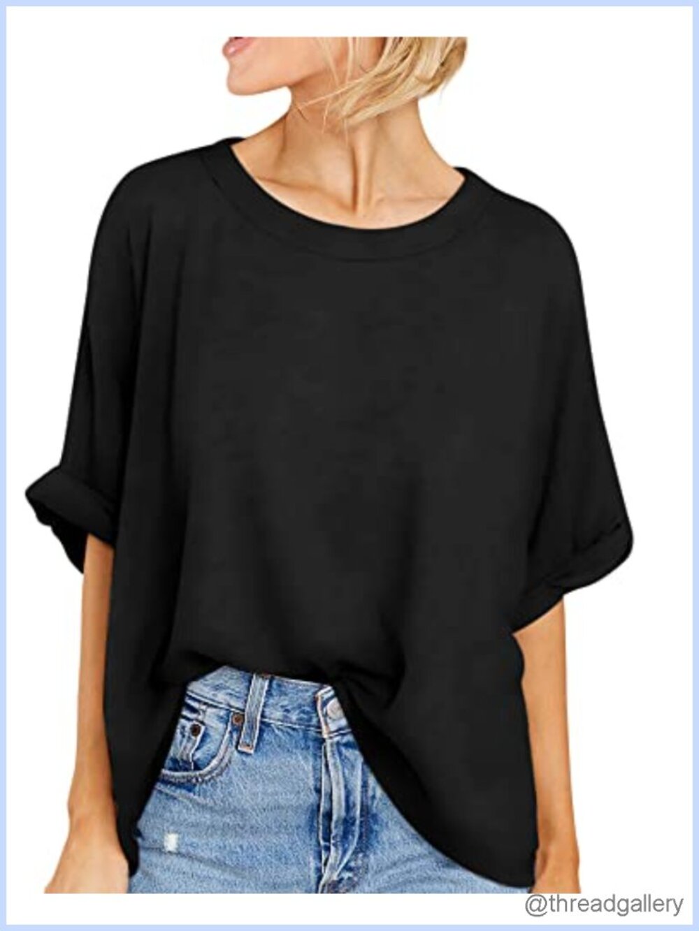 Oversized T-Shirt Rolled Short Sleeve Crewneck Loose Fit Basic Tee